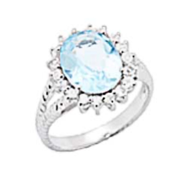 BLUE & WHITE TOPAZ RING, STERLING SILVER, SIZE 8, 11 x 9mm BLUE TOPAZ OVAL, - Picture 1 of 1